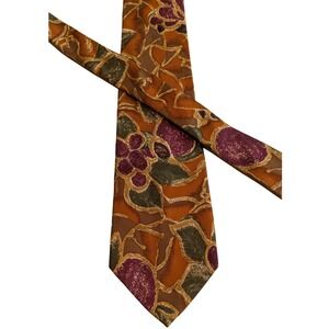 JS Blank & Co‎ All Silk Men's Tie Abstract Floral Pattern Brown Purple Green